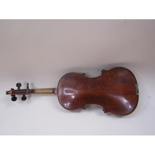 1290 - VIOLIN WITH INSIDE LABEL COMBAGNON, TWO BOWS AND CASE; EMPTY VIOLIN CASE