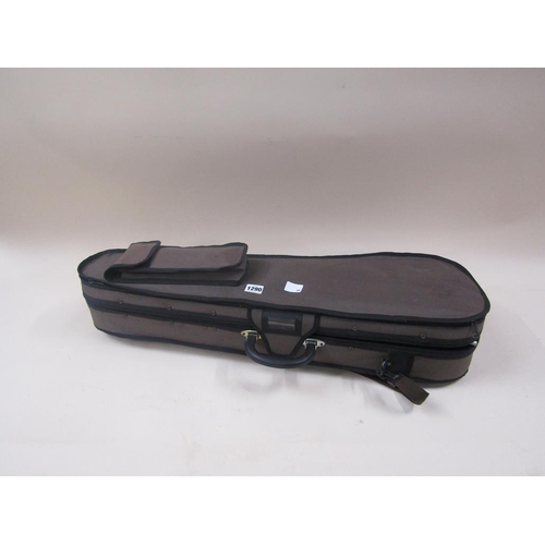 1290 - VIOLIN WITH INSIDE LABEL COMBAGNON, TWO BOWS AND CASE; EMPTY VIOLIN CASE