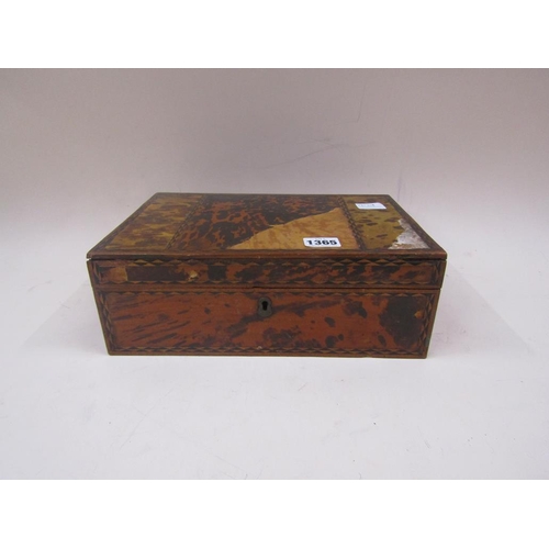 1365 - 19C NEEDLEWORK BOX WITH TORTOISESHELL CASING, FITTED INTERIOR, 30CM W - A/F