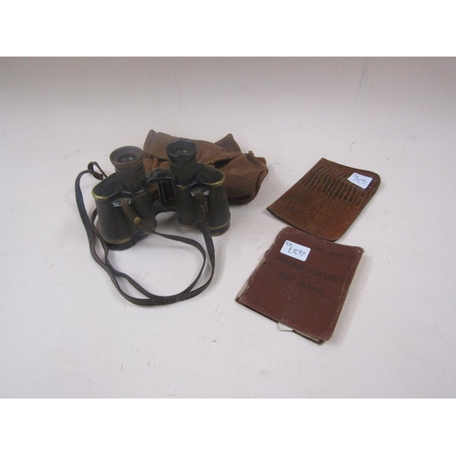 1368 - PAIR OF EARLY 20C BINOCULARS, CASE AND SOLIDERS PAY BOOK