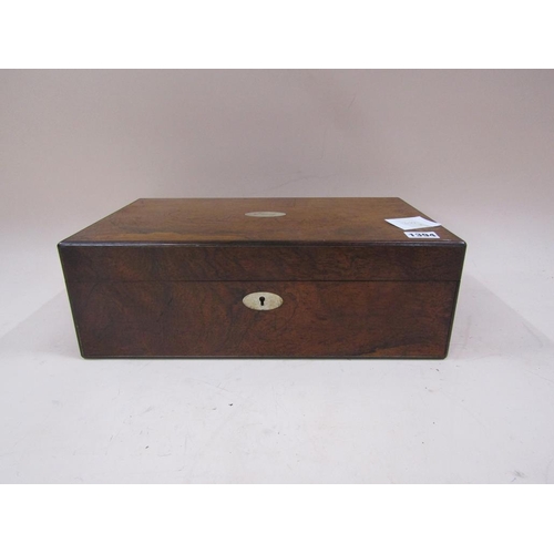 1394 - LATE VICTORIAN BURR WALNUT WRITING BOX, 40CM W