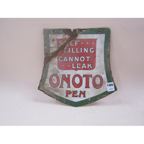 1405 - EARLY 20C TIN PLATE AND PAINTED WALL SIGN 'ONOTO PEN', 34CM H