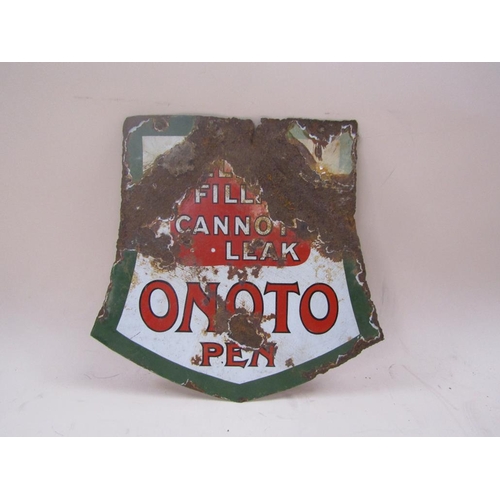 1405 - EARLY 20C TIN PLATE AND PAINTED WALL SIGN 'ONOTO PEN', 34CM H