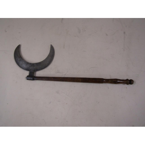 1454 - ORIENTAL AXE WITH STEEL CRESCENT BLADE, 48CM L