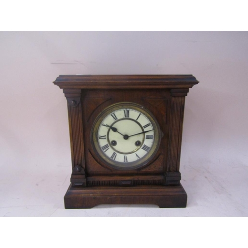 1472 - LATE VICTORIAN CARVED WALNUT CASED MANTEL CLOCK, 31CM H