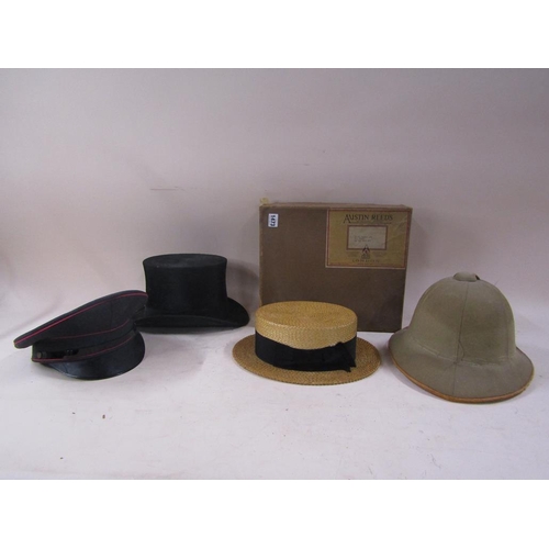 1473 - COLLECTION OF HATS AND CAPS TO INCL A BLACK TOP HAT