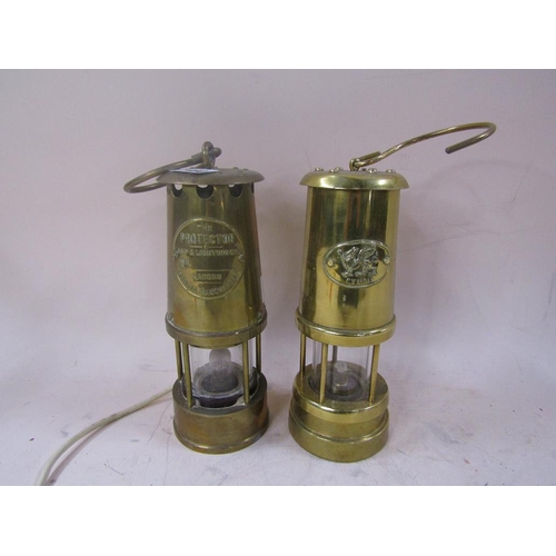 1484 - TWO ELECTRIC CONVERTED MINERS LAMPS, 24CM H