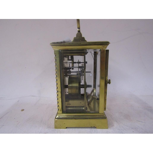 1485 - EARLY 20C FRENCH BRASS CASED CARRIAGE CLOCK, 15CM H HANDLE RAISED