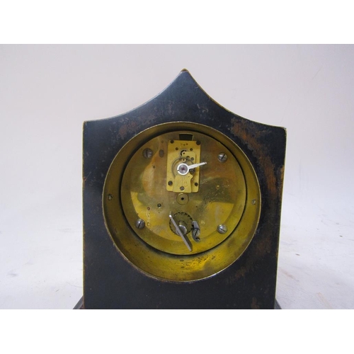 1486 - 1920'S BLACK LACQUERED CHINOISERIE DECORATED MANTEL CLOCK WITH FRENCH MOVEMENT, 17CM H