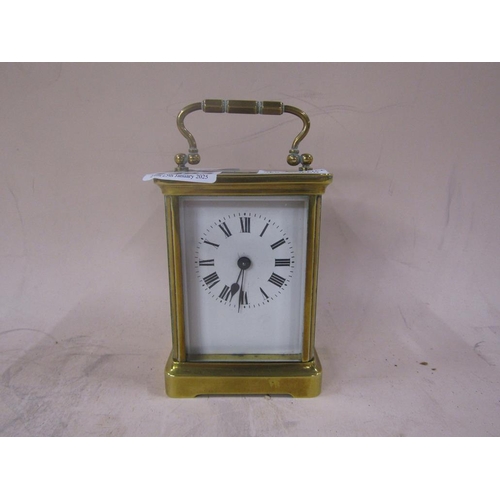 1493 - BRASS CASED CARRIAGE CLOCK, 15CM H HANDLE RAISED