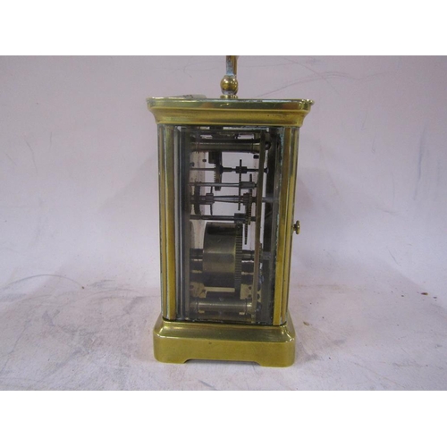 1493 - BRASS CASED CARRIAGE CLOCK, 15CM H HANDLE RAISED