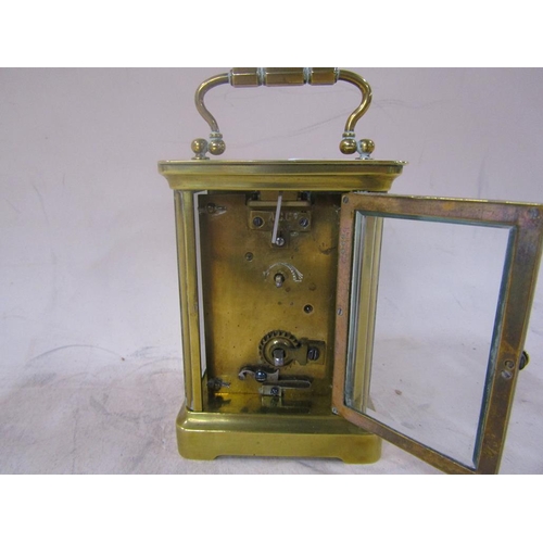 1493 - BRASS CASED CARRIAGE CLOCK, 15CM H HANDLE RAISED