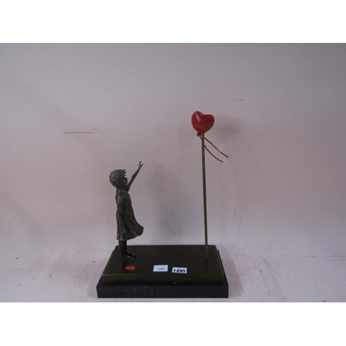 1495 - MODERN BRONZED BANKSY STYLE BALLOON GIRL FIGURE