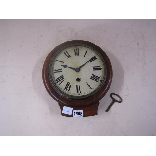 1502 - VICTORIAN MAHOGANY CASED SMALL DROPDIAL MANTEL CLOCK, DIAL 18CM DIAM