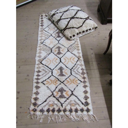 2034 - VINTAGE AZILAL MOROCCAN HAND WOVEN RUG TOGETHER WITH A BENI OURAIN CREAM AND BROWN MOROCCAN FLOOR CU... 