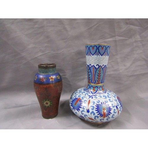 1525 - TWO CLOISONNE VASES, ONE A/F (DENT)