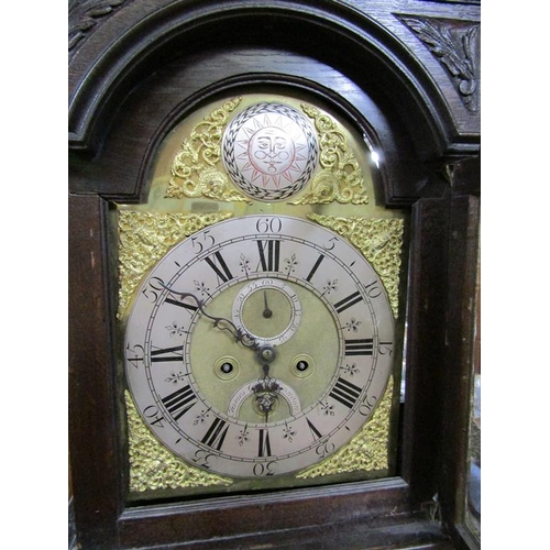 1286A - LATE 18/EARLY 19c EIGHT DAY LONGCASE CLOCK ARCHED DIAL NAMED JAMES GARD OF LONDON IN LATER CARVED CA... 