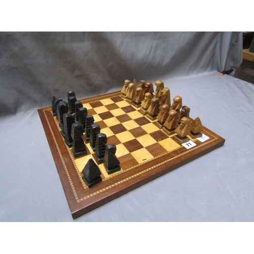 71 - CHESS SET - SOME MISSING; BOARD