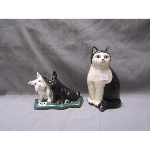 101 - CAST AND PAINTED DOG AND CAT DOOR STOPS