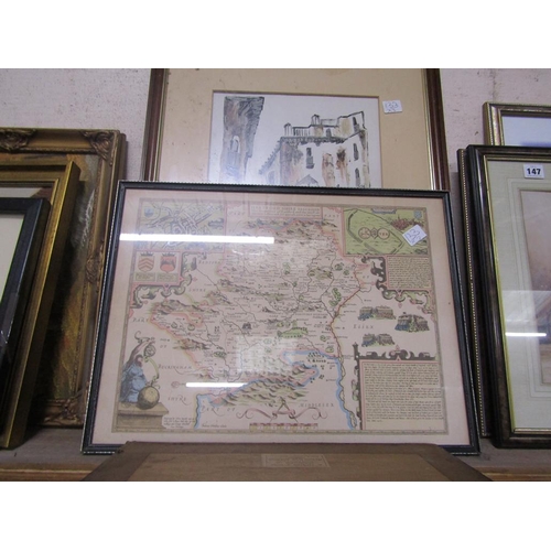 146 - FRAMED ETCHING; PRINT; MAP