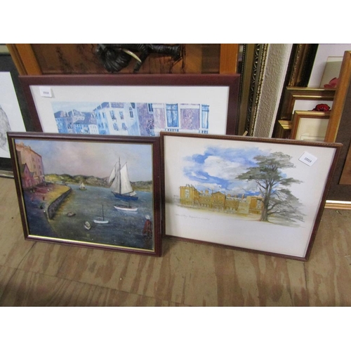 156 - QTY OF FRAMED OILS, PRINTS ETC; MIRROR