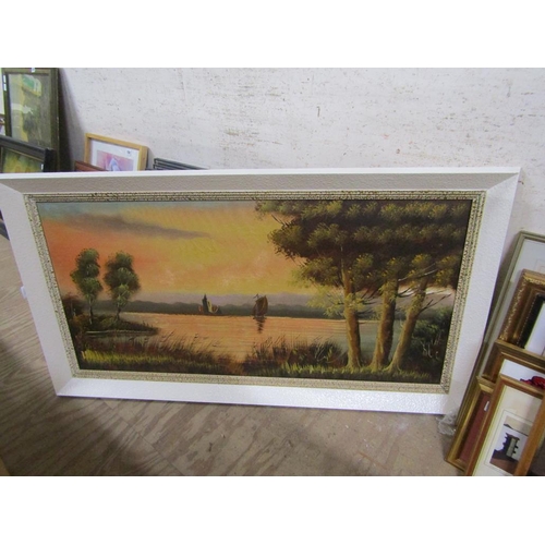 156 - QTY OF FRAMED OILS, PRINTS ETC; MIRROR