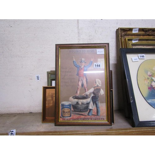 144 - COLLECTION OF FRAMED PRINTS TO INCL ADVERTISING