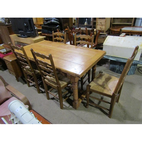 630 - OAK DRAWER LEAF DINING TABLE AND CHAIRS