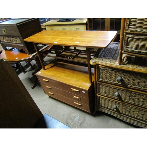 652 - TEAK THREE DRAWER CHEST AND AN OCCASIONAL TABLE