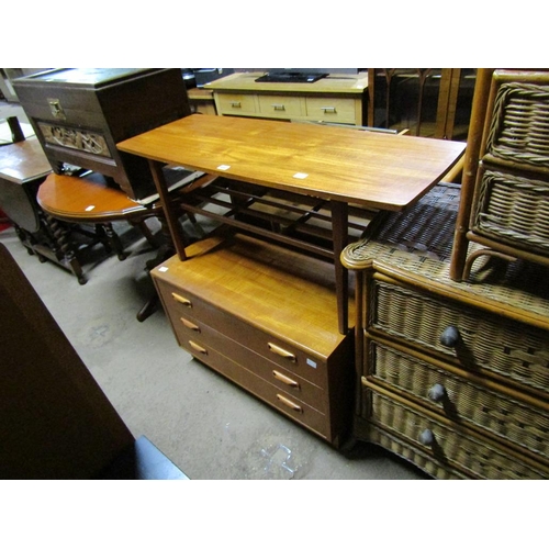 652 - TEAK THREE DRAWER CHEST AND AN OCCASIONAL TABLE