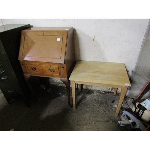 672 - WALNUT BUREAU AND A TABLE