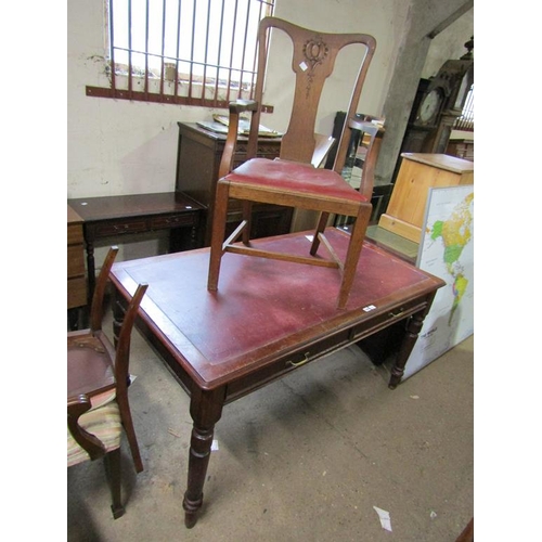 729 - VICTORIAN TWO DRAWER TABLE AND AN ARMCHAIR