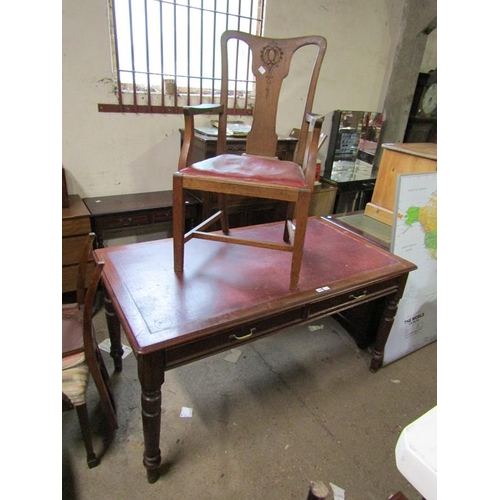 729 - VICTORIAN TWO DRAWER TABLE AND AN ARMCHAIR