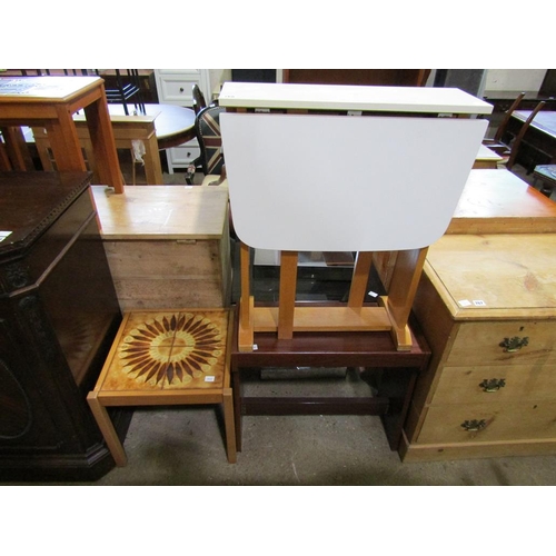 768 - DROP LEAF TABLE, STOOL AND TILE TOP TABLE