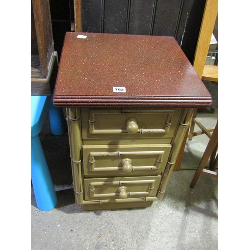 792 - THREE DRAWER BEDSIDE CHEST