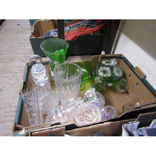 364 - BOX OF CRYSTAL AND GLASSWARE TO INCL ENAMELLED