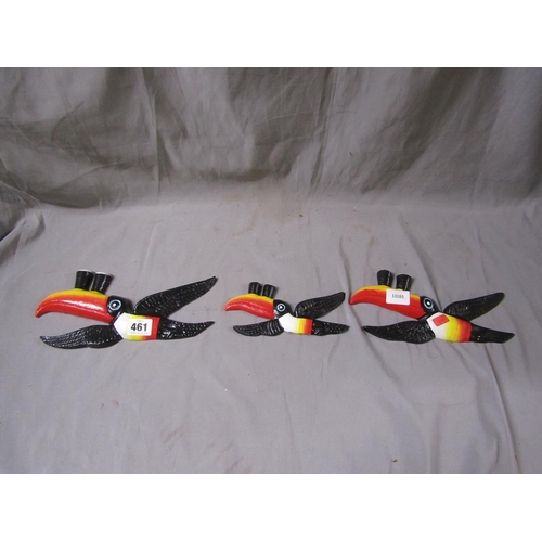 461 - SET OF THREE REPLICA CAST IRON TOUCANS