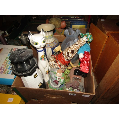 479 - BOX OF MIXED CERAMICS, ORNAMENTS ETC