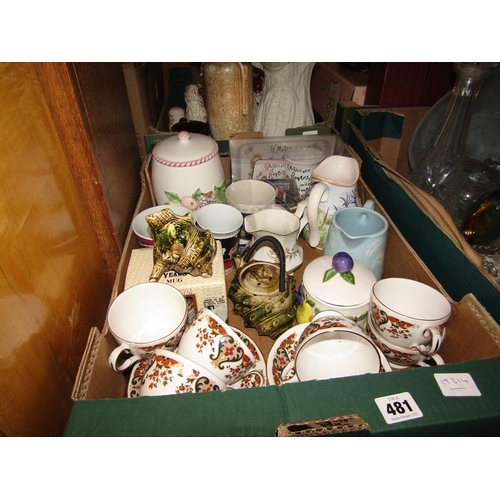 481 - BOX OF MIXED CERAMICS AND TEAWARES