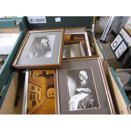 513 - QTY OF PHOTOGRAPHIC PRINTS, MARQUETRY PANELS ETC