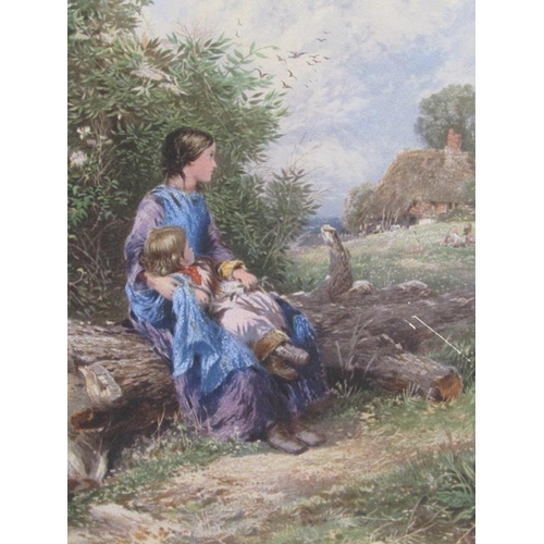 1230 - PAIR OF F/G 19C SUBJECTS FAMILIES WITH CHILDREN - COLOURED PRINTS, EACH 22CM X 17CM