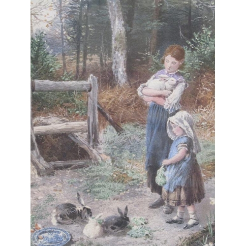 1230 - PAIR OF F/G 19C SUBJECTS FAMILIES WITH CHILDREN - COLOURED PRINTS, EACH 22CM X 17CM