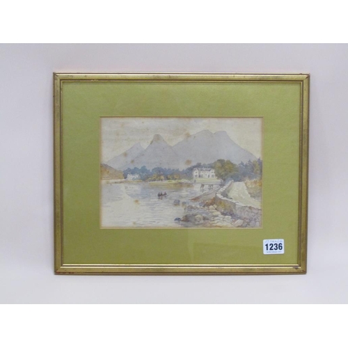 1236 - EMILY R STANTON 1894 - EUROPEAN LAKE, SIGNED WATERCOLOUR, F/G, 17CM X 24CM