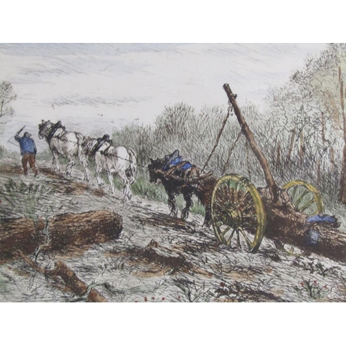 1246 - MARCEL JACQUE - BARBIZON & L'ATTELAGE, SIGNED COLOURED PRINTS, EACH FRAMED, 18CM X 25CM