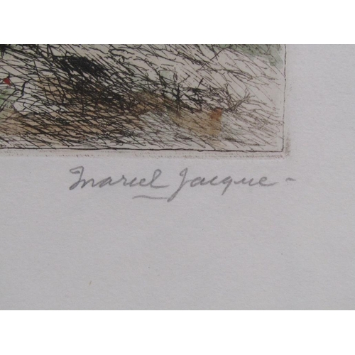 1246 - MARCEL JACQUE - BARBIZON & L'ATTELAGE, SIGNED COLOURED PRINTS, EACH FRAMED, 18CM X 25CM