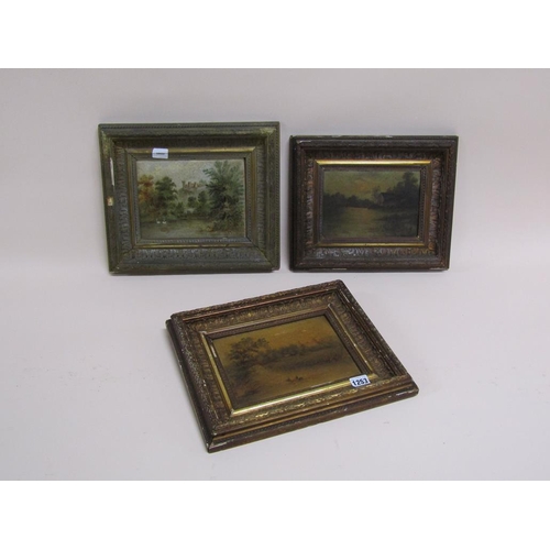 1253 - SIGNED IN MONO JD 85 - THREE OIL ON BOARDS, CASTLE AND RIVER, RIVERSIDE HOUSE & TWO SWANS, EACH F/G,... 