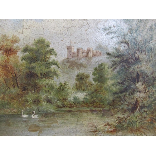 1253 - SIGNED IN MONO JD 85 - THREE OIL ON BOARDS, CASTLE AND RIVER, RIVERSIDE HOUSE & TWO SWANS, EACH F/G,... 