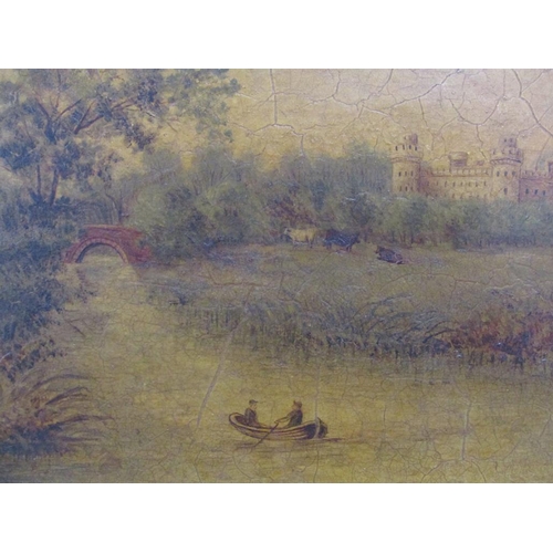 1253 - SIGNED IN MONO JD 85 - THREE OIL ON BOARDS, CASTLE AND RIVER, RIVERSIDE HOUSE & TWO SWANS, EACH F/G,... 