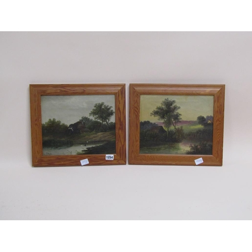 1254 - C MARNE - PAIR, THE HAYRICK & RIVERSCAPE, OIL ON CANVAS, BOTH SIGNED, 24CM X 29CM