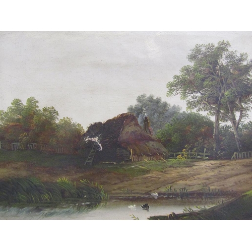 1254 - C MARNE - PAIR, THE HAYRICK & RIVERSCAPE, OIL ON CANVAS, BOTH SIGNED, 24CM X 29CM